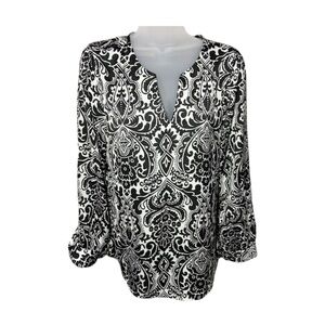 Ann Taylor Black White Top Blouse Tunic Petites - SP